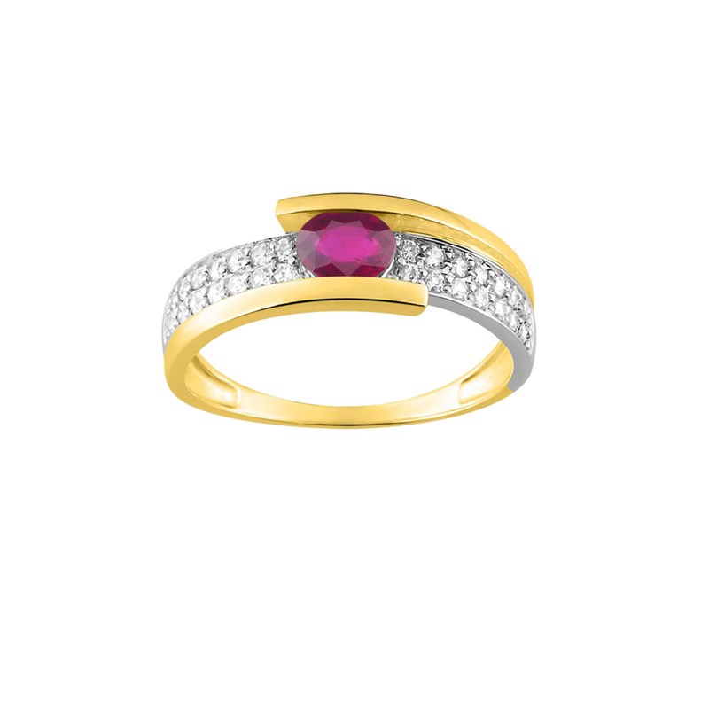 Bague femme - Rubis et Oxyde de zirconium - Or 18 Carats