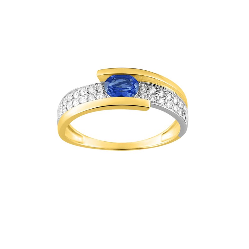 Bague femme - Saphir et Oxyde de zirconium - Or 18 Carats