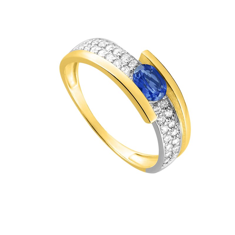 Bague femme - Saphir et Oxyde de zirconium - Or 18 Carats - vue 2