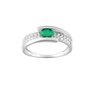 Bague femme - Emeraude et Oxyde de zirconium - Or 18 Carats