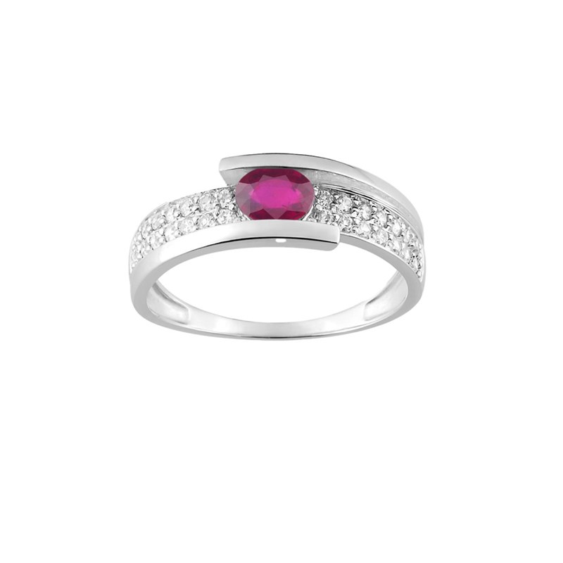 Bague femme - Rubis et Oxyde de zirconium - Or 18 Carats