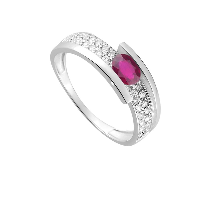 Bague femme - Rubis et Oxyde de zirconium - Or 18 Carats - vue 2