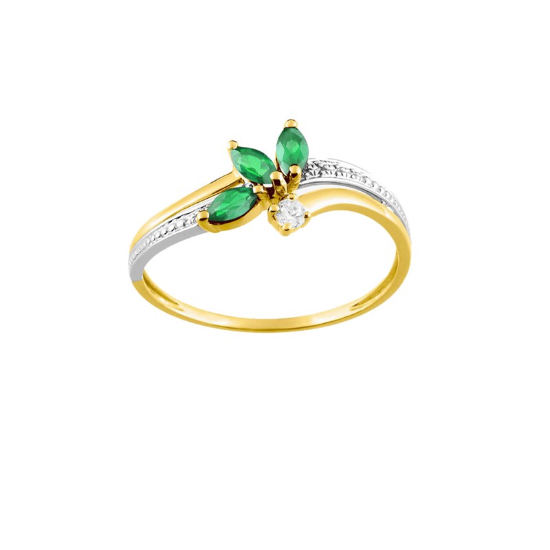 Bague femme - Emeraude et Oxyde de zirconium - Or 18 Carats