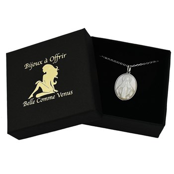 Collier Vierge Marie médaille ovale de nacre Argent 925 Rhodié