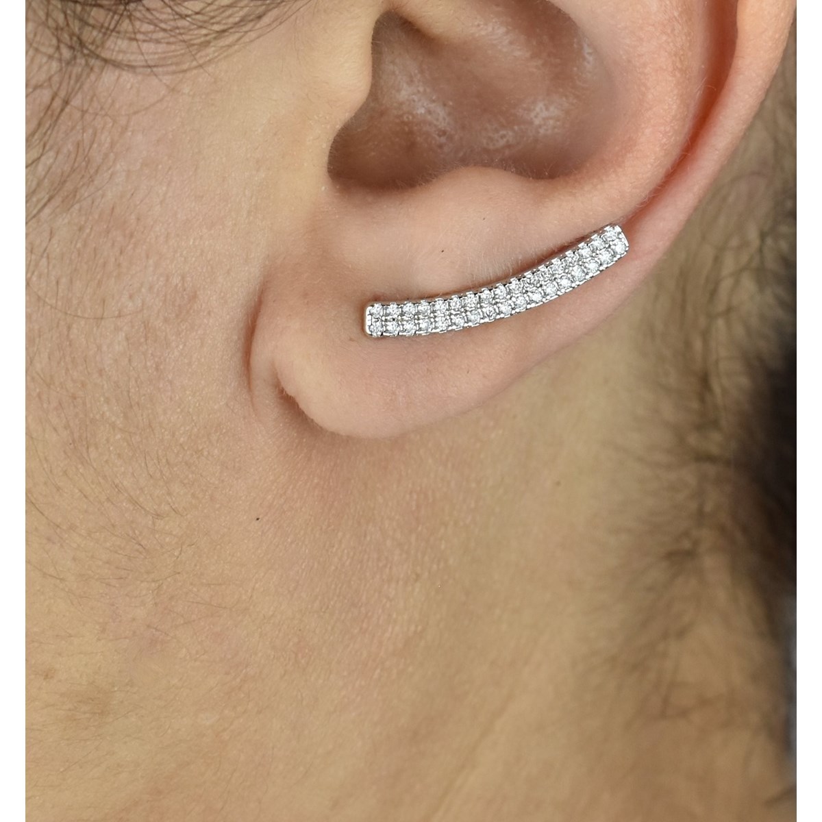 Boucles d'oreilles grimpantes barre 2 rangs contour de lobe serti d'oxydes de zirconium Argent 925 Rhodié - vue 2