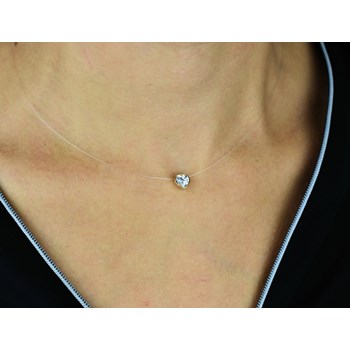 Collier coeur d'oxyde de zirconium fil de nylon transparent Plaqué OR 750 3 microns