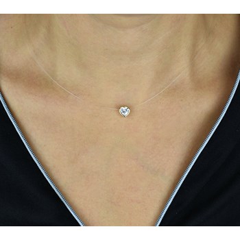 Collier coeur d'oxyde de zirconium fil de nylon transparent Plaqué OR 750 3 microns