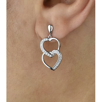 2 overlappende harten oorbellen bezet met zirkoniumoxide 925 gerhodineerd zilver