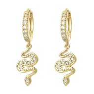 Boucles d'oreilles Mini Créoles serpent pendant serti d'oxydes de zirconium Plaqué or 750 3 microns