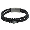 Bracelet Acier Homme Cuir Noir et Perles d'Onyx Noir - taille 19 cm - vue V1