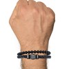 Bracelet Acier Homme Cuir Noir et Perles d'Onyx Noir - taille 19 cm - vue V2