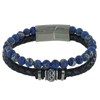 Bracelet Acier Homme Cuir Noir et Perles de Jaspe Bleu - taille 19 cm - vue V1