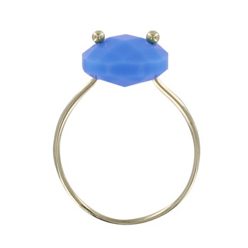 Bague Plaqué Or Picot et Verre Facetté Bleu Électrique