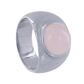 Bague Argent 925 Rhodié Large Demi Perle de Quartz Rose