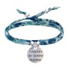 Bracelet Double Tour Lien Liberty et Médaille Toujours de Bonne Humeur Argent - Turquoise - vue V1