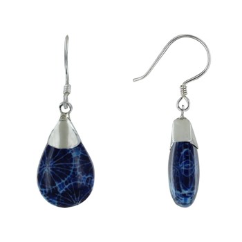 925 Sterling Silver Earrings Curved Drop Blue Tinted Shell