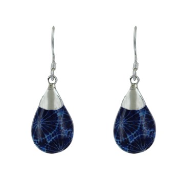 925 Sterling Silver Earrings Curved Drop Blue Tinted Shell