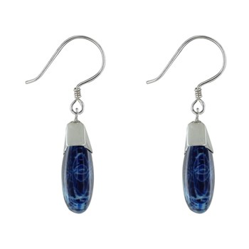 925 Sterling Silver Earrings Curved Drop Blue Tinted Shell