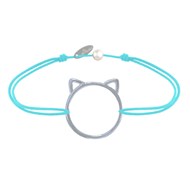 Bracelet Lien Médaille Argent 925 Tête de Chat Ajouré - Turquoise