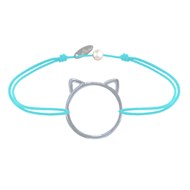 Bracelet Lien Médaille Argent Tête de Chat Ajouré - Turquoise