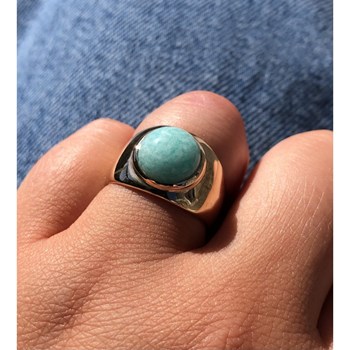Bague Argent 925 Rhodié Large Demi Perle d'Amazonite