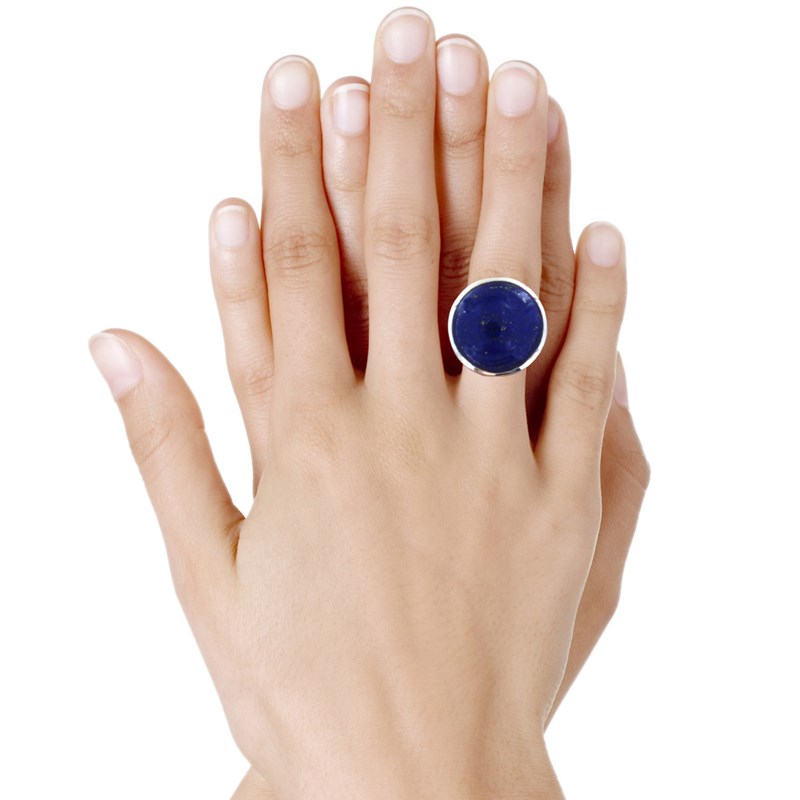Bague Argent 925 Gros Rond de Lapis Lazuli - vue 3