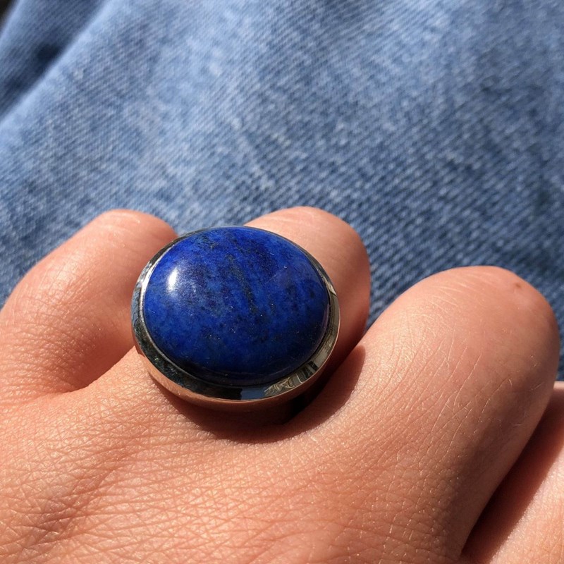 Bague Argent 925 Gros Rond de Lapis Lazuli - vue 4