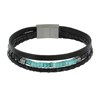 Bracelet Acier Homme Cuir Noir Trois Liens et Anneaux Howlite Turquoise - taille 18 cm - vue V1