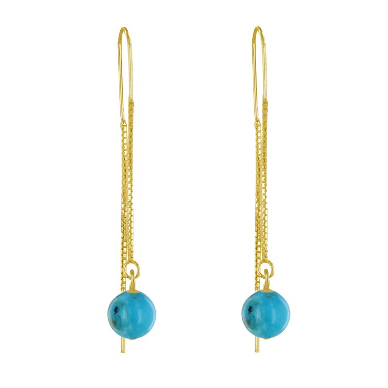 Boucles d'Oreilles Chainette Argent Doré et Perles de Turquoise - vue 2
