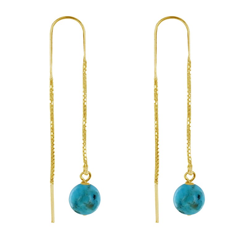 Boucles d'Oreilles Chainette Argent Doré et Perles de Turquoise - vue 3