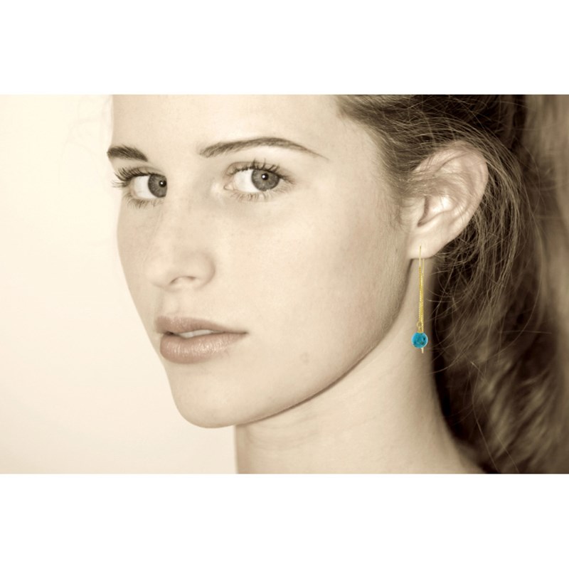 Boucles d'Oreilles Chainette Argent Doré et Perles de Turquoise - vue 4