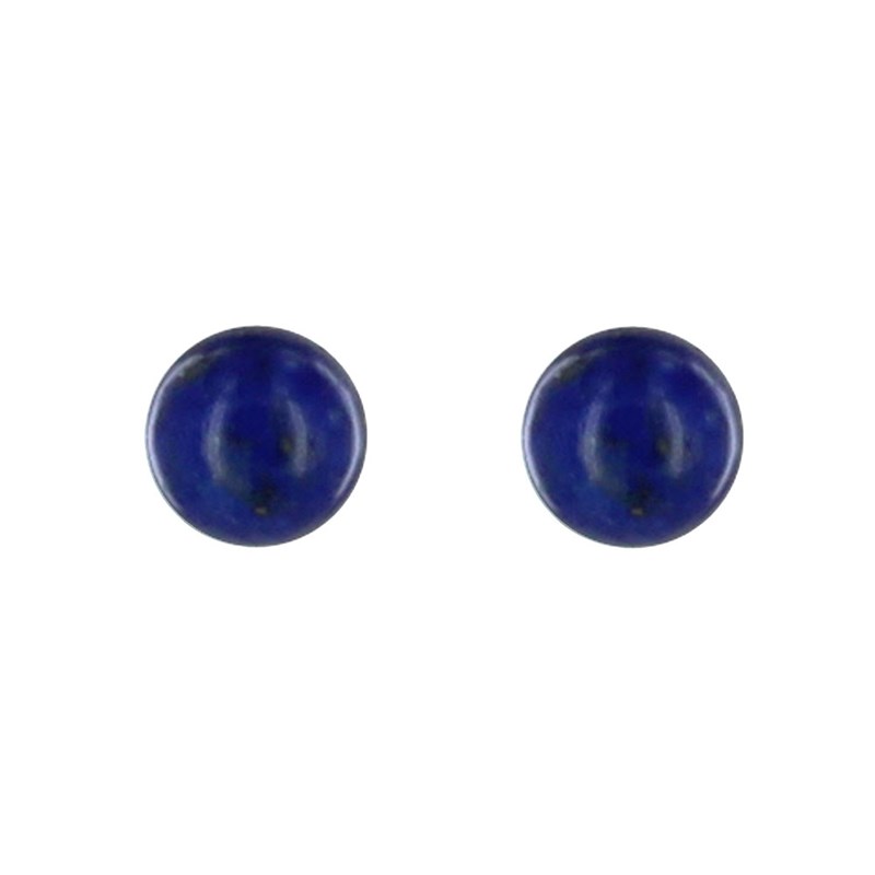 Boucles d'Oreilles Clou Argent et Perles de Lapis Lazuli 8 mm - vue 2