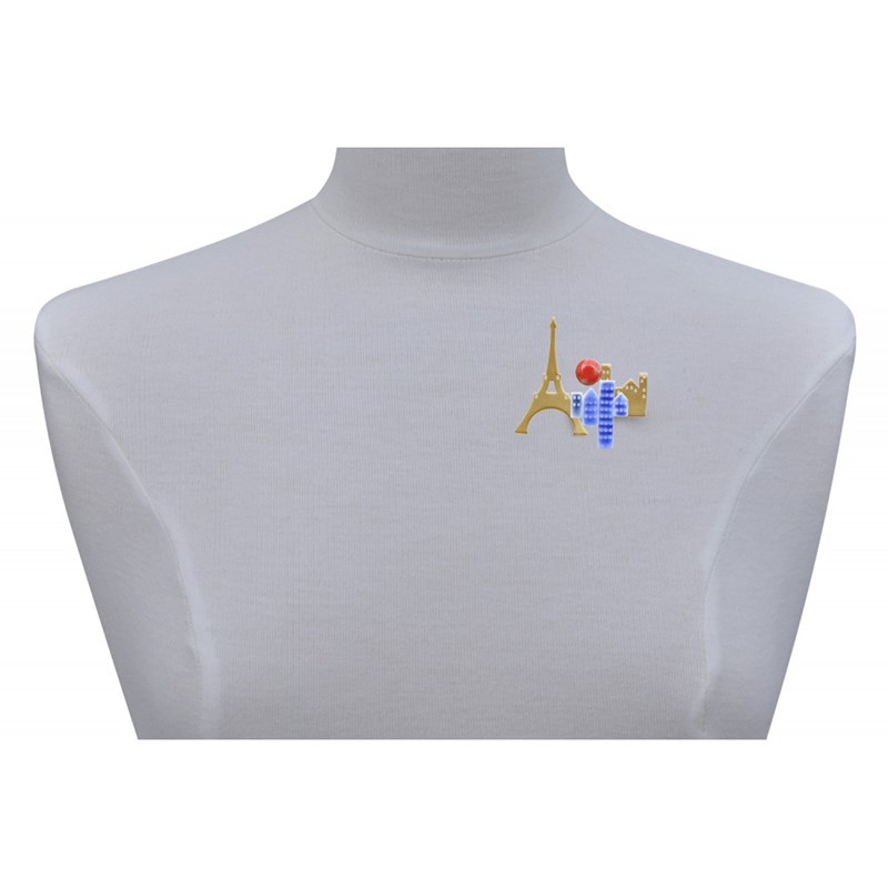 Broche Laiton Paris Petites Maisons en Porcelaine - vue 2
