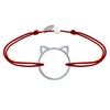 Bracelet Lien Médaille Argent 925 Tête de Chat Ajouré - Rouge - vue V1