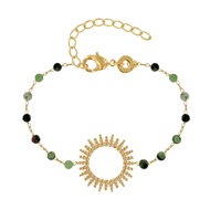 Bracelet Plaqué Or Soleil de Billes Ajouré et Perles Facettées Rubis Zoïsite