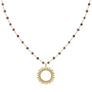 Collier Plaqué Or Soleil de Billes Ajouré et Perles Facettées Tourmaline Rose