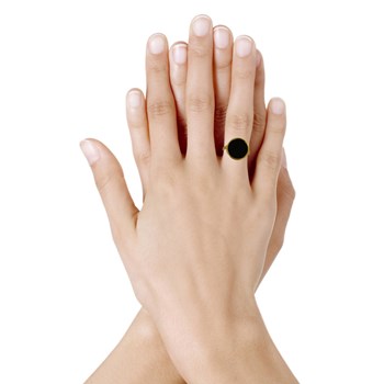 Bague Plaqué Or et Grand Disque de Résine Noire