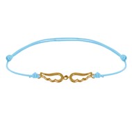Bracelet Plaqué Or sur Lien Deux Petites Ailes d'Ange Ajourées - Bleu ciel