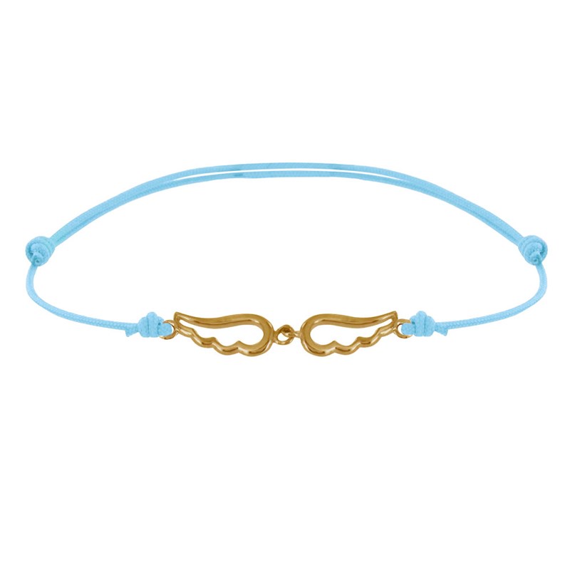 Bracelet Plaqué Or sur Lien Deux Petites Ailes d'Ange Ajourées - Bleu ciel