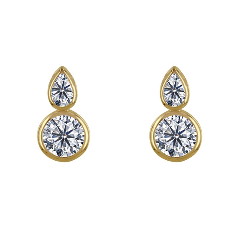 Boucles d'Oreilles Plaqué Or Une Goutte et Un Strass Rond - vue 2