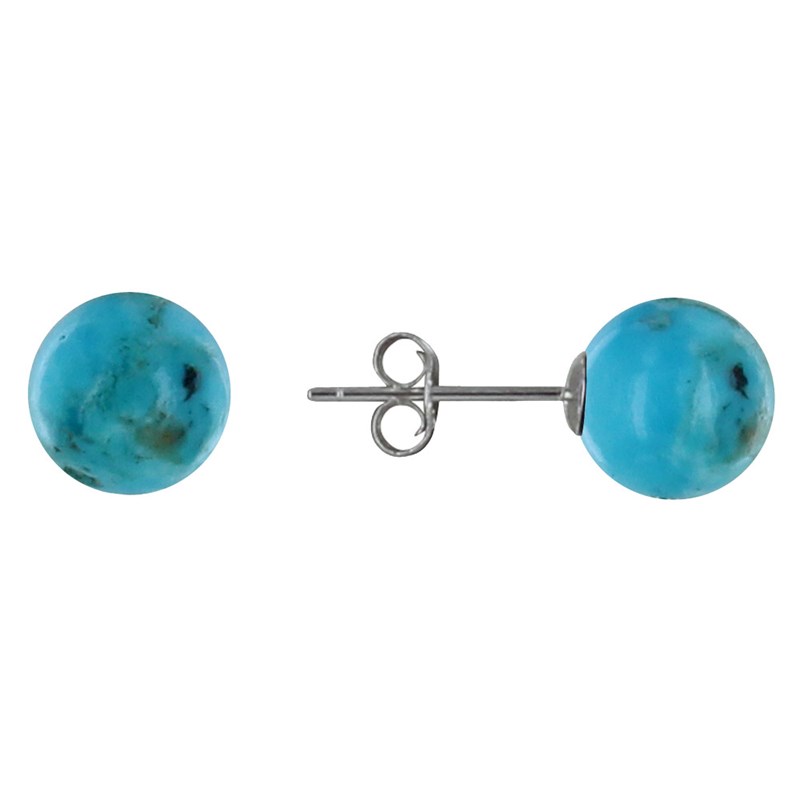Boucles d'Oreilles Clou Argent et Perles de Turquoise 8 mm