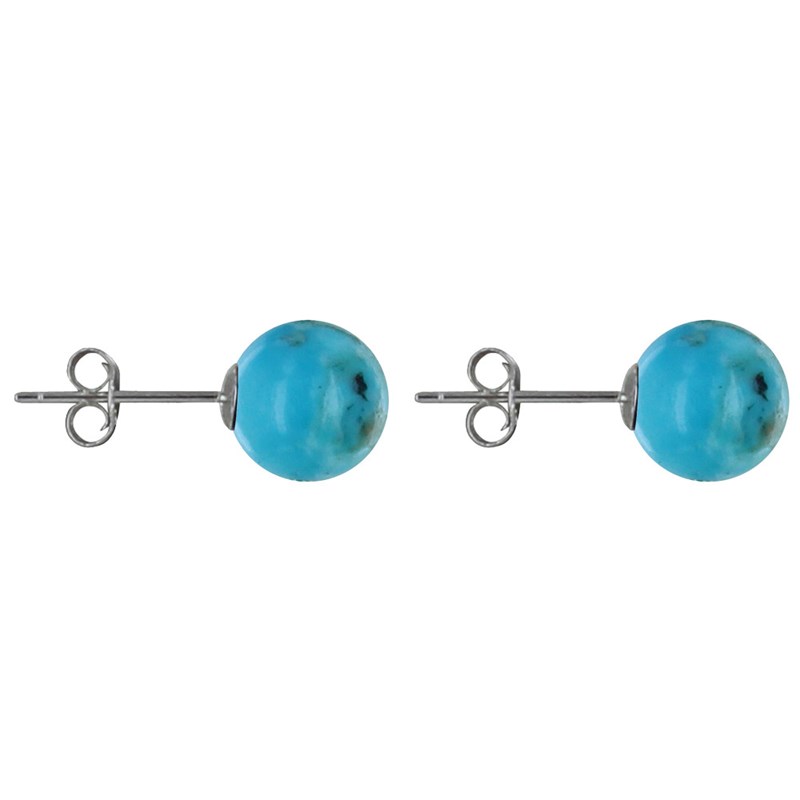 Boucles d'Oreilles Clou Argent et Perles de Turquoise 8 mm - vue 3