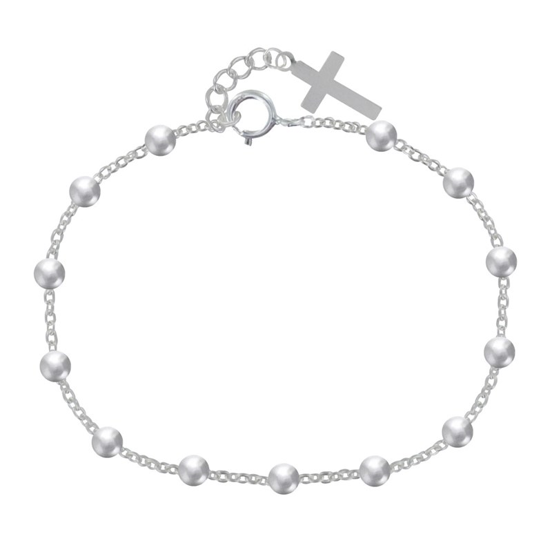 Bracelet Argent Perles et Breloque Croix