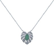 Collier Argent 925 Rhodié Feuille et Ovale d'Aventurine