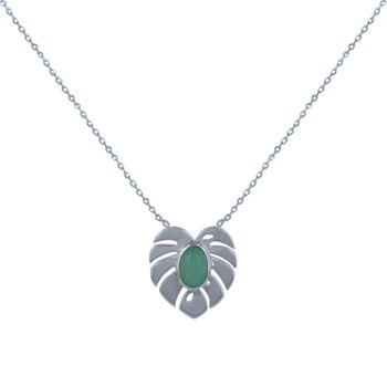 Collier Argent 925 Rhodié Feuille et Ovale d'Aventurine
