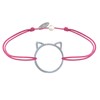 Bracelet Lien Médaille Argent 925 Tête de Chat Ajouré - Fuchsia - vue V1