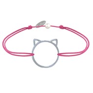 Bracelet Lien Médaille Argent 925 Tête de Chat Ajouré - Fuchsia