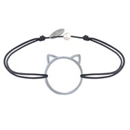 Bracelet Lien Médaille Argent 925 Tête de Chat Ajouré - Gris