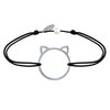 Bracelet Lien Médaille Argent 925 Tête de Chat Ajouré - Noir - vue V1