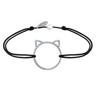 Bracelet Lien Médaille Argent 925 Tête de Chat Ajouré - Noir